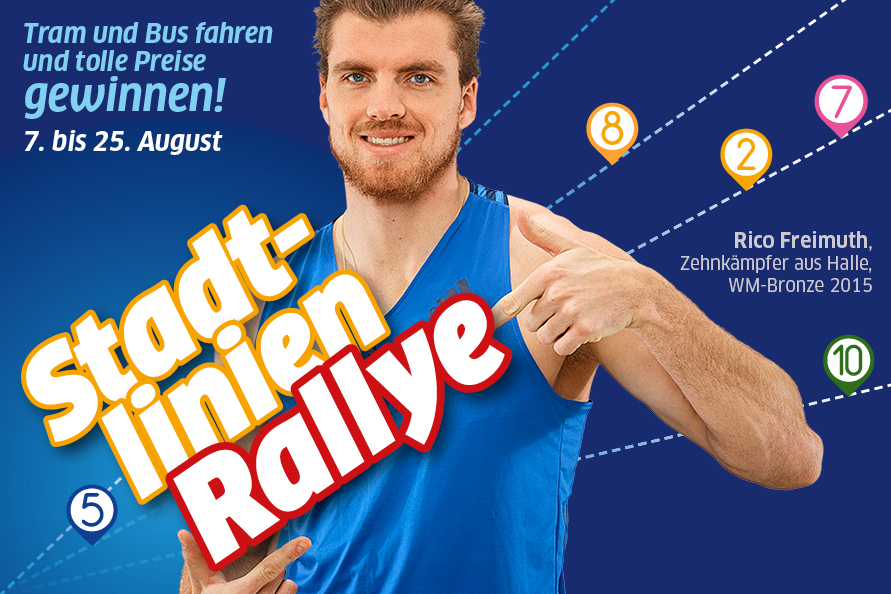 Sportler Rico Freimuth wirbt für die Stadtlinien-Rallye