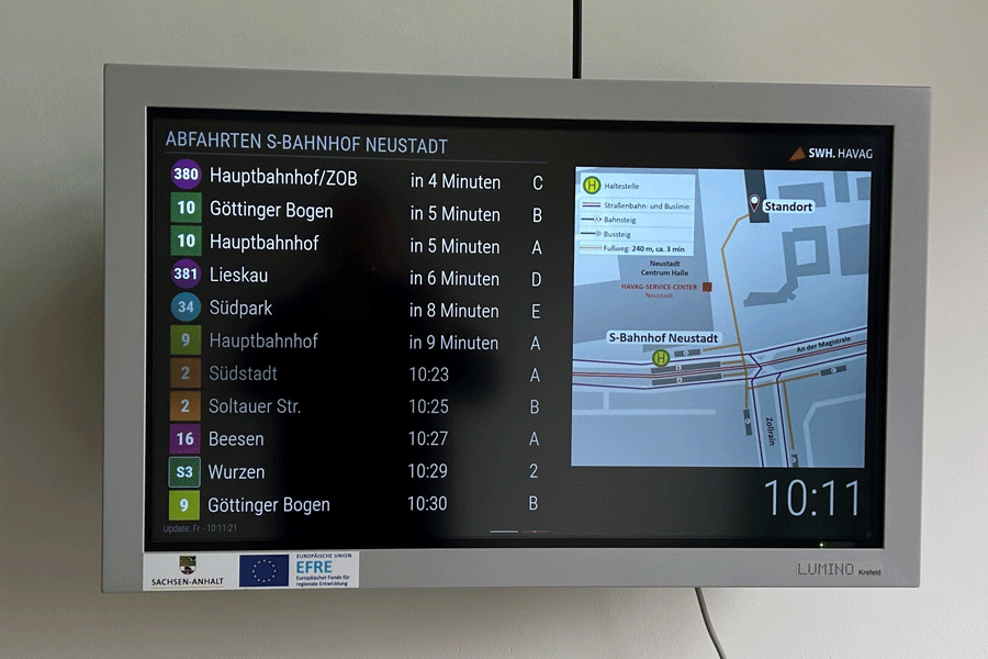 Die Verkehrsinformationsmonitore befinden sich an zehn stark frequentierten Standorten im Stadtgebiet.