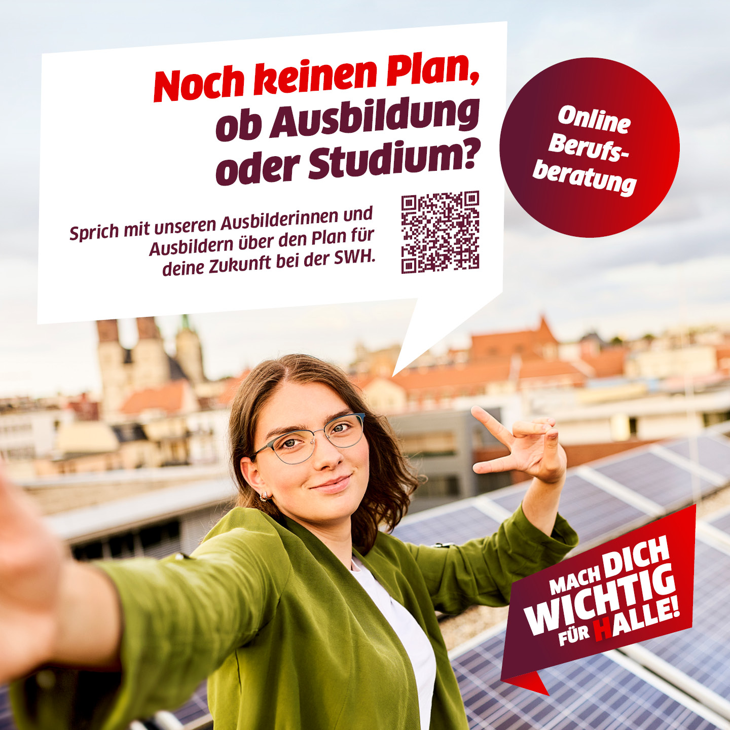 Auszubildende auf Dach in Halle.