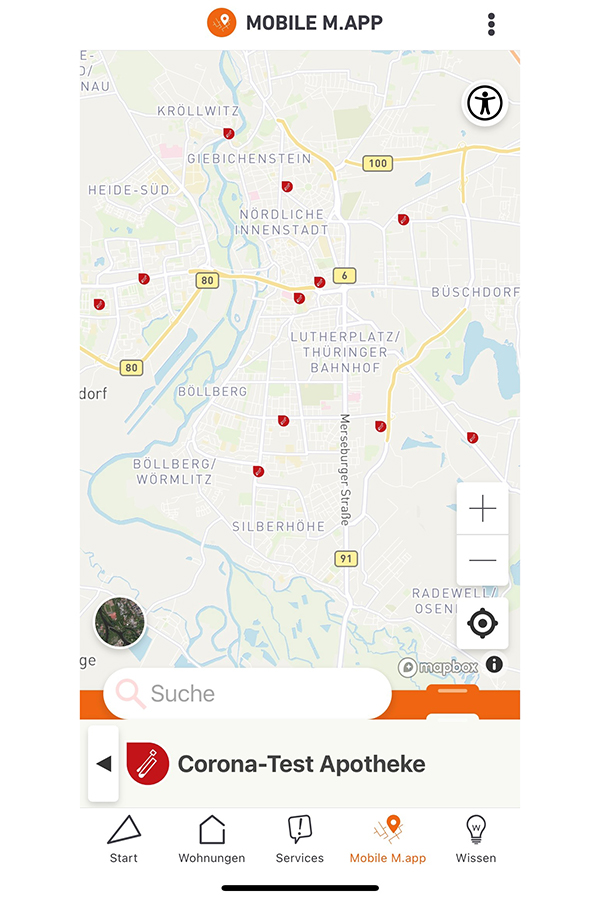 Screenshot der interaktiven Stadtkarte in Halle (Saale)