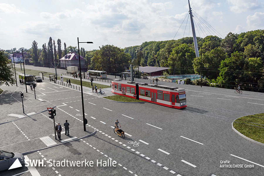 Eine Anmutung der zukünftig barrierefreien Haltestelle.